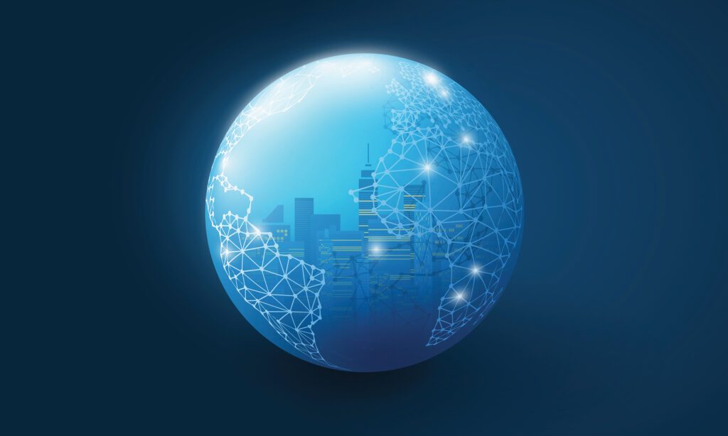 a globe showing the digital connectivity of the earth